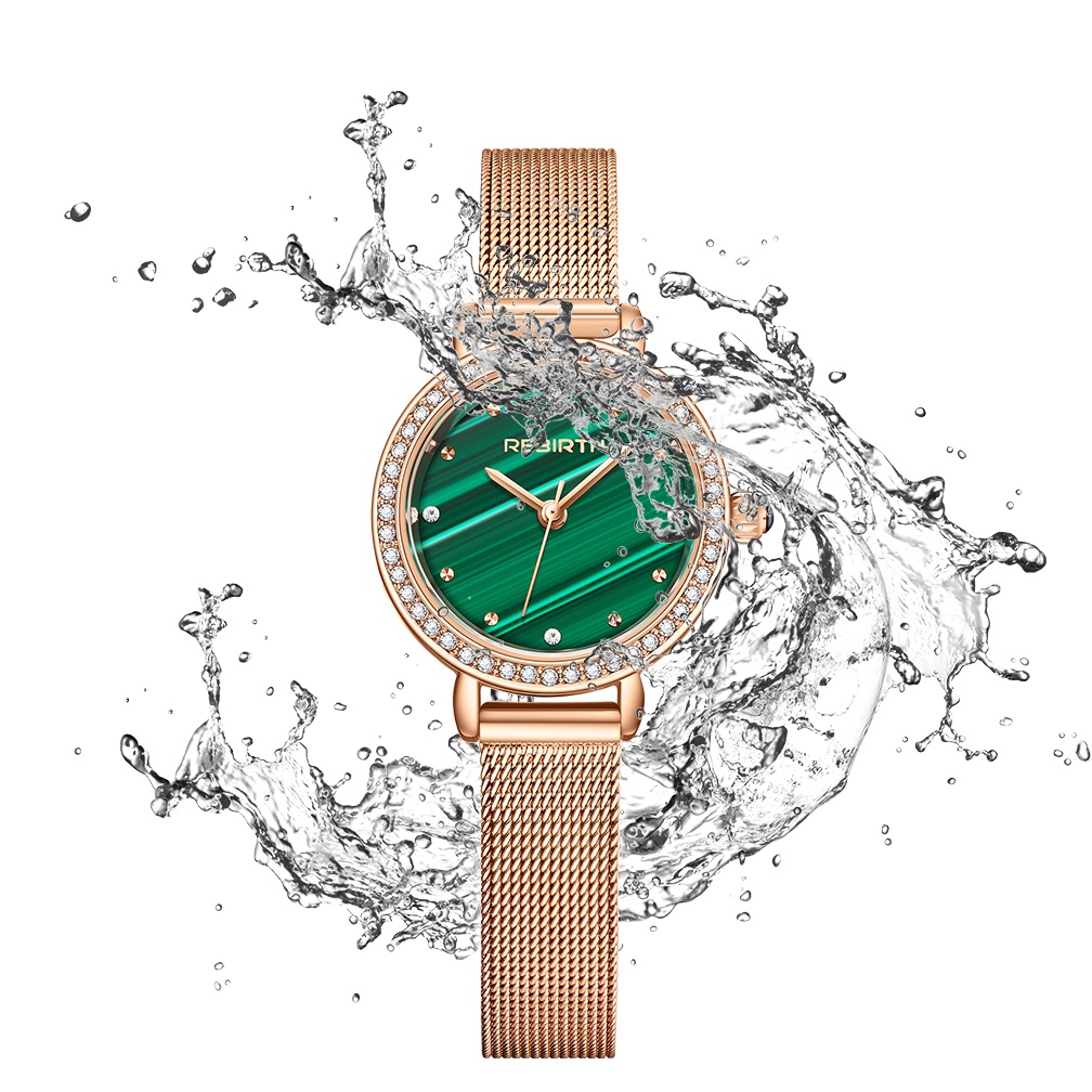 REBIRTH Jam Tangan Wainita Retro Green Dial Tahan Air Kuarsa Tali Kulit Jam Tangan Cewek