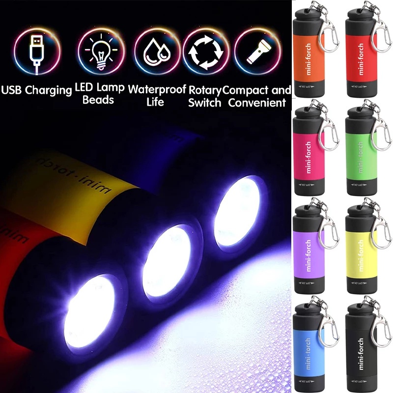 Lampu Senter LED Mini Portable Anti Air USB Rechargeable Untuk Camping / Hiking