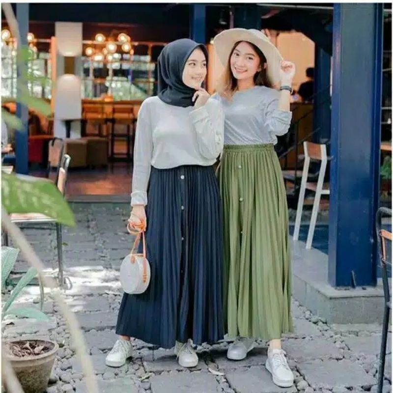 ROK PLISKET KANCING PREMIUM PLEATED SKIRT / ROK PRISKET / PLEATED SKIRT 1kg muat 6pcs (COD)