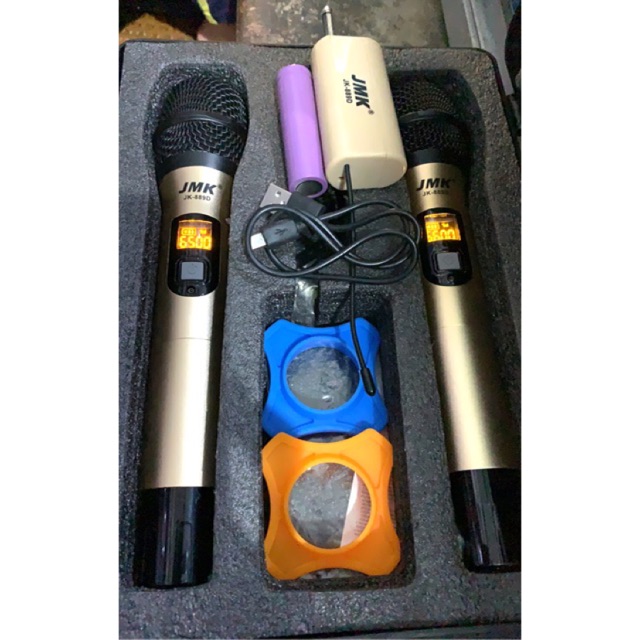 Microphone double wireless JMK JK-889D mic double wireless koper JMK UHF system 2 mic tanpa kabel
