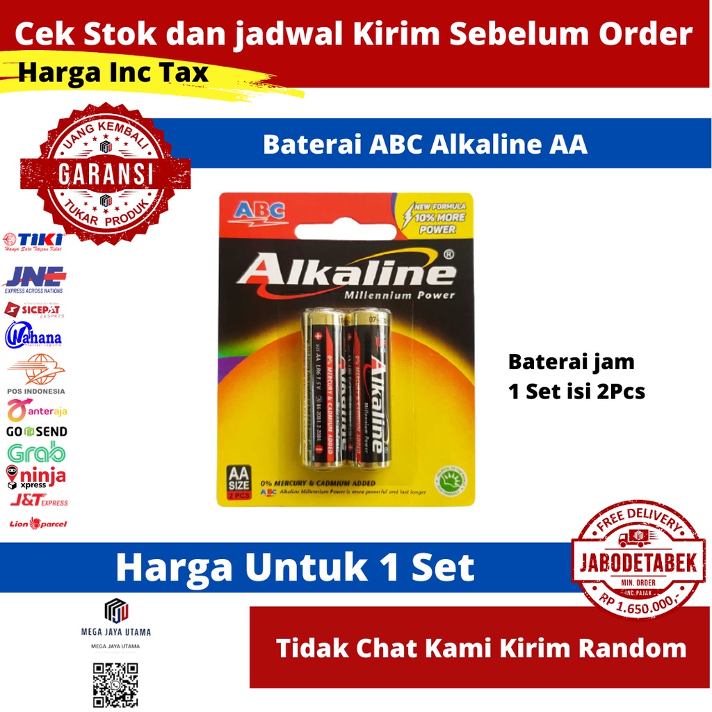 

Batu Batre ABC Alkaline AA / A2 Baterai Jam isi 2 Pcs