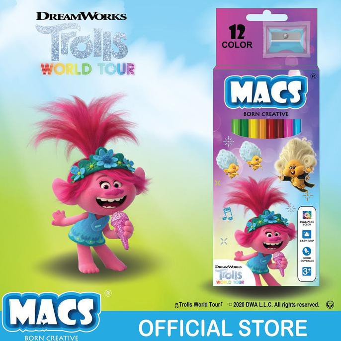

Pensil Warna MACS film Trolls World Tour the movie 12 color pencils
