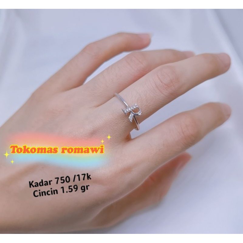 Cincin huruf R emas asli kadar 750 /17k - 1.59gr