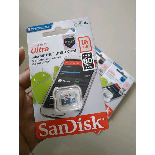 memory sandisk micro SD Card cl10 speed 80 mbps 16 G 16 giga memori hp 16 GB 16G 16GIGA ori