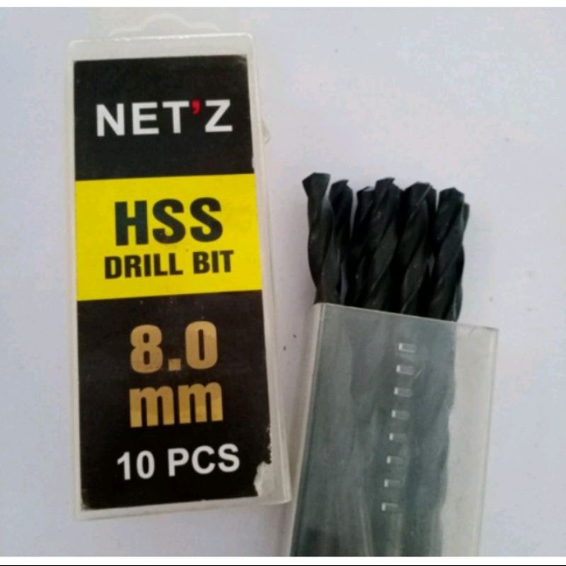 mata bor besi Drill bit HSS 8mm NETZ hitam