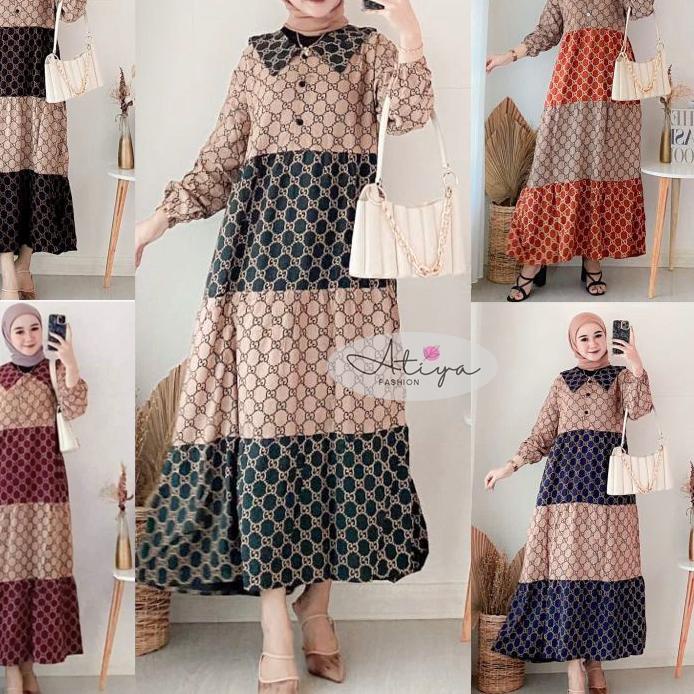 ⛄Jangan Sampai Kehabisan ATIYA MIDI DRESS // DRESS MIDI // GAMIS MIDI KOMBINASI Motif GUCCI Ready St