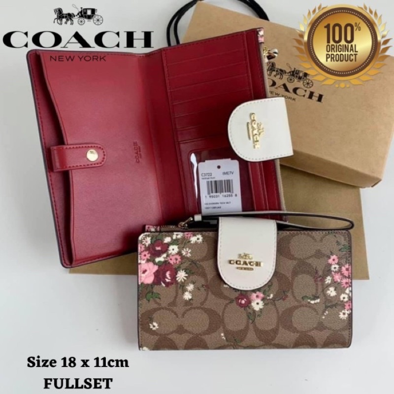 [ORIGINAL] COACH Tech Phone Wallet In Signature With Evergreen Floral / Coach Wallet Original / Coac