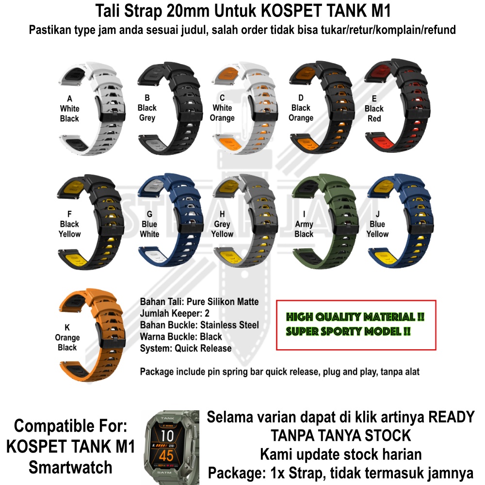 GTO 20mm Strap Kospet Tank M1 - Tali Jam Tangan Rubber Silikon Sporty