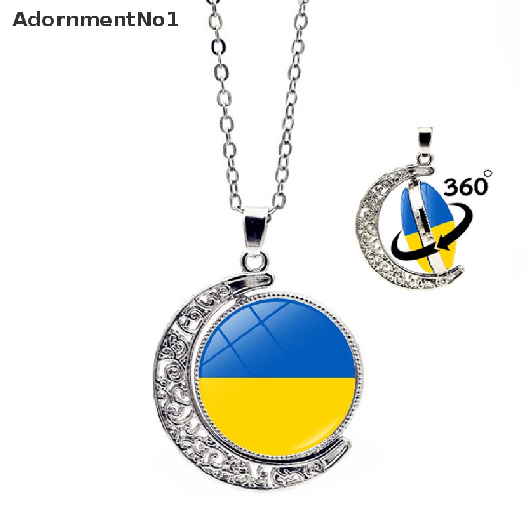 (AdornmentNo1) Kalung Rantai Dengan Liontin Bulan Sabit Motif Bendera Ukraine Untuk Wanita