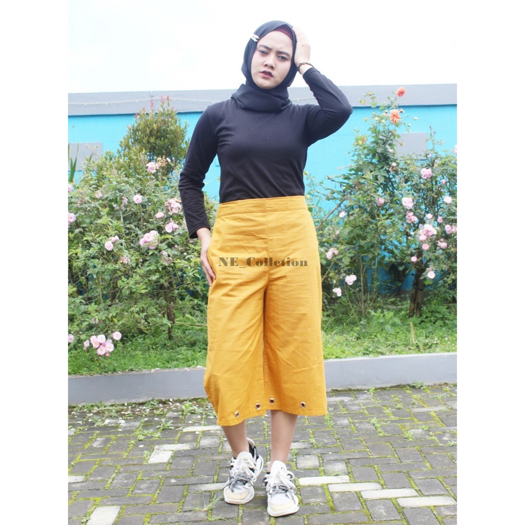 Celana Kulot Wanita Bahan Katun Warna Kuning Mustard