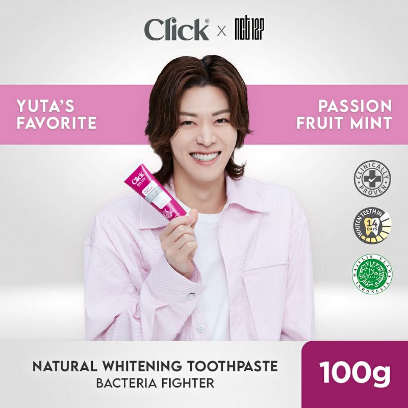 Click natural whitening toothpaste with Himalayan pink salt (free brosur member NCT127 tiap pembelian 3 pcs) / odol / pasta gigi korea NCT 127