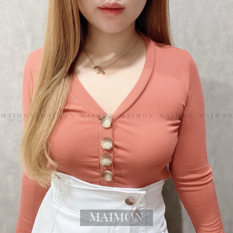 Button Vneck Long Sleeve Blouse | Atasan Lengan Panjang Korean Fashion | Maimon Grosir