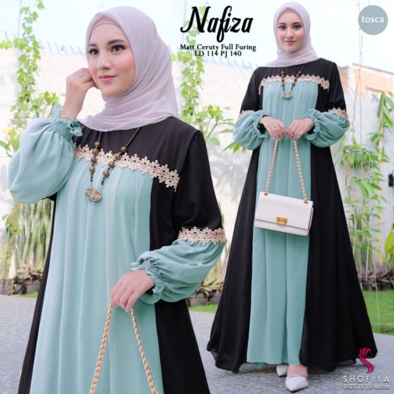 Gamis Terbaru Dress Kondangan Fashion Wanita Ootd Kekinian Nafiza Dress Baju Lengan Balon Gamis Ceruty Babydoll