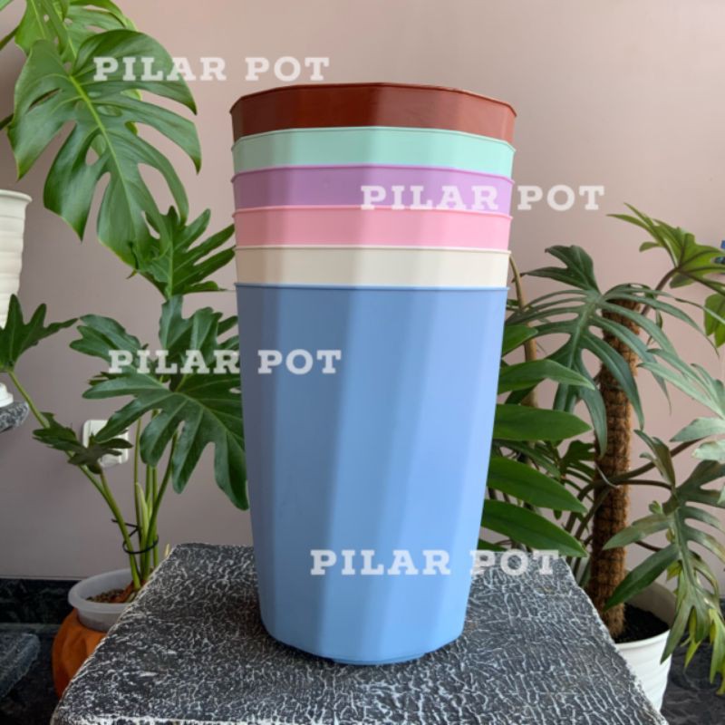 Pot bunga tanaman tinggi HJP twister warna warni 18cm - HJP PT318