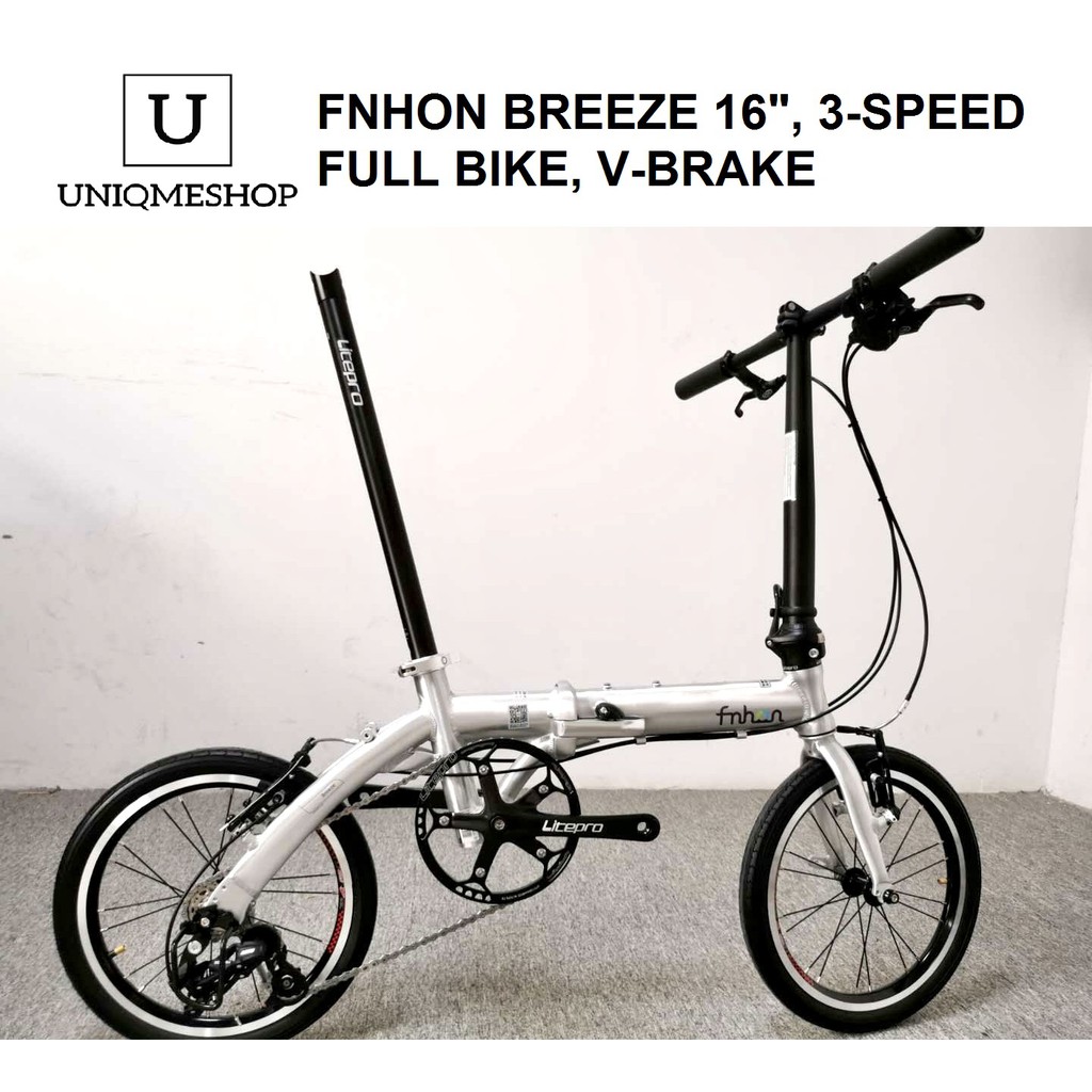 Sepeda Lipat Fnhon Breeze 3 Speed 16" 16 inch Silver FULL BIKE
