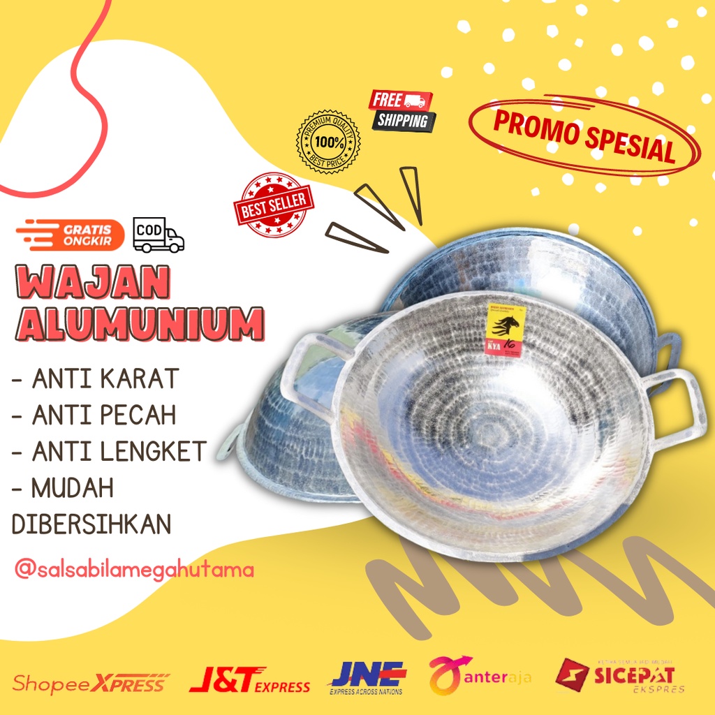 WJNALU101 - Penggorengan wajan katel kuali kenceng almunium alumunium jawa tebal anti lengket / kate