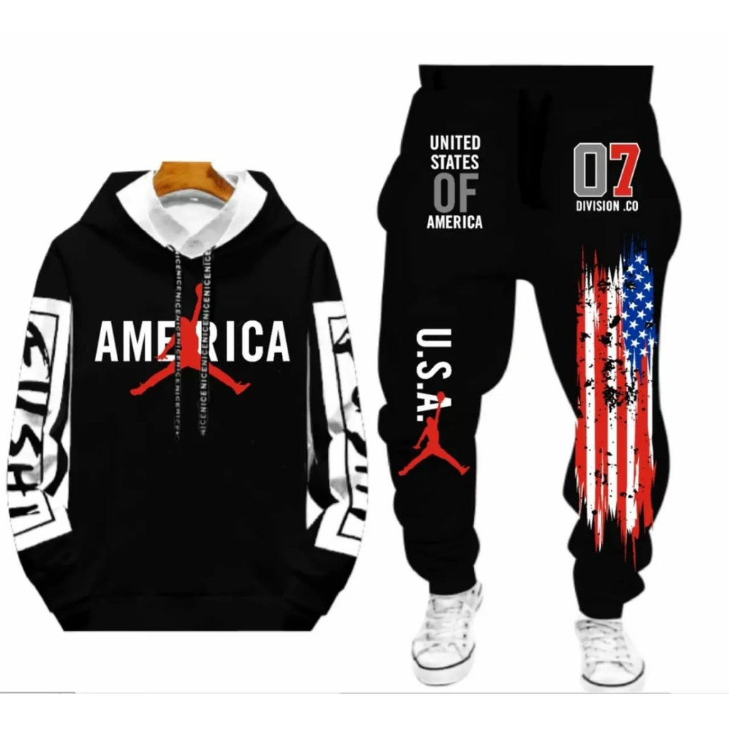 BISA COD // ARPIOS SHOP // STELAN AMERICA - SETELAN KEREN SATU SET ( HOODIE + JOGGER ) MODEL TERBARU