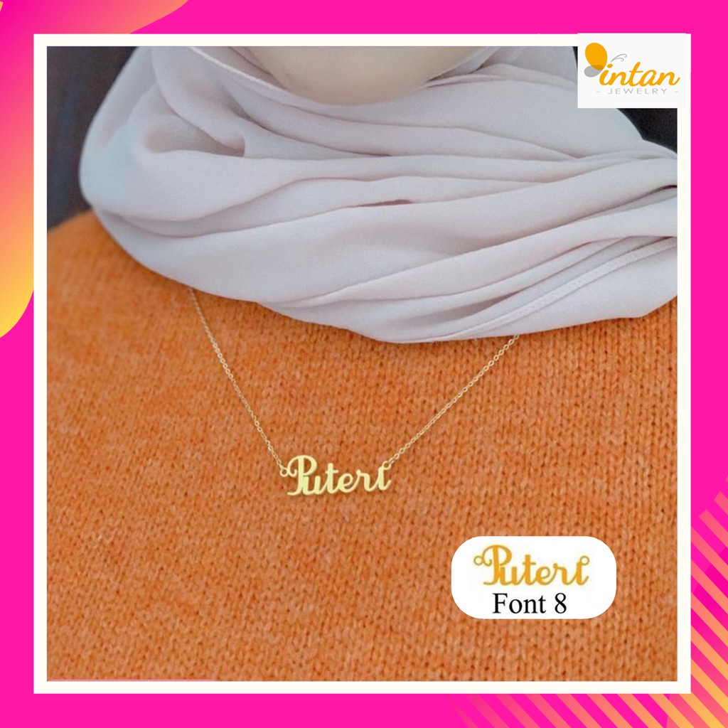 PROMO KALUNG NAMA GOLD TITANIUM FASHION WANITA INISIAL LAPIS EMAS ASLI anti karat - FONT 8