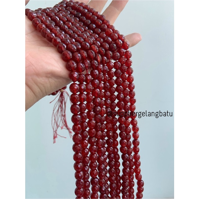 batu RED GARNET 8mm cutting bahan gelang kalung alam manao merah glossy bahan kalung gelang anting strap mask kerajinan tangan craft citayam fashion week etink vintage elegan bali manik crystal