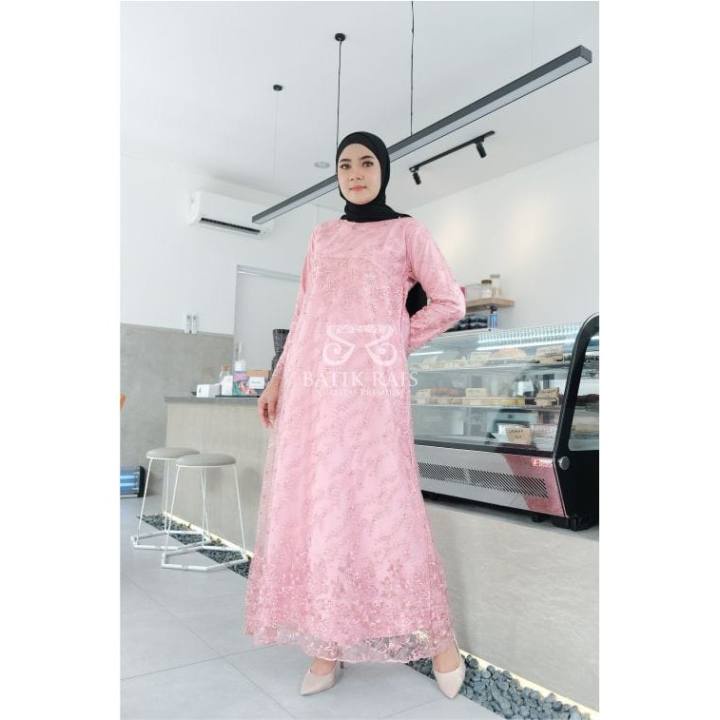 GAMIS BROKAT TILE MEWAH MODEL-GAMIS TILE MUTIARA GAMIS KOMBINASI TILE MUTIARA-GAMIS BROKAT TILE PEST