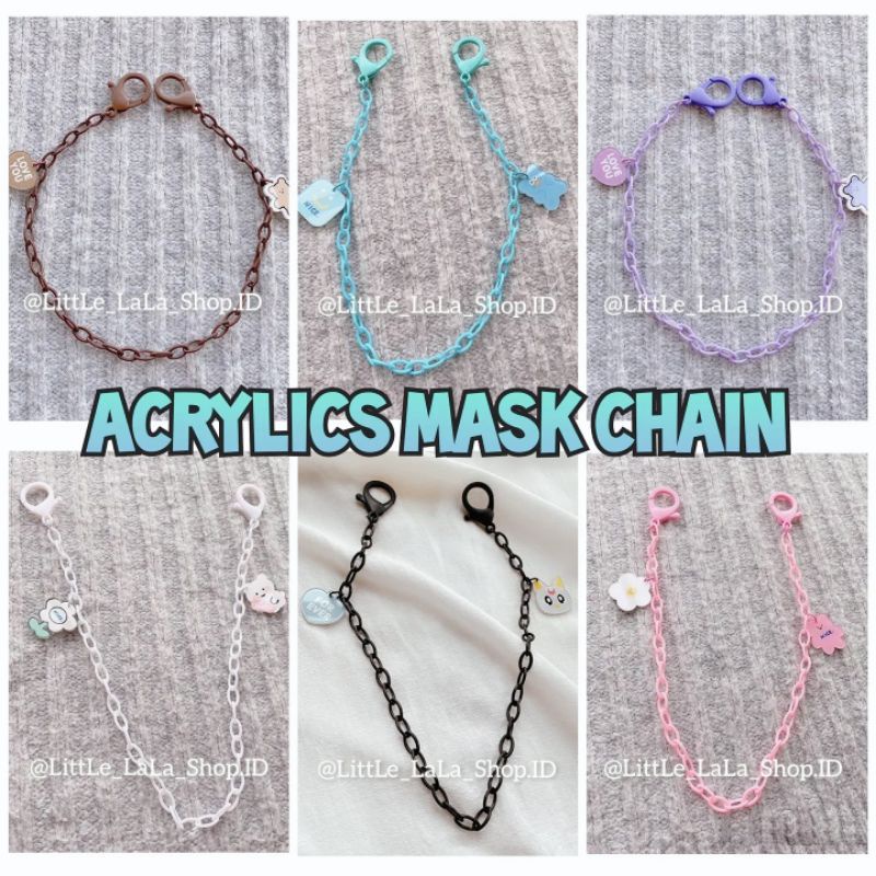 kalung masker akrilik / plastik acrylic  lilac warna pastel rantai sailormoon hitam acrylic /karakte