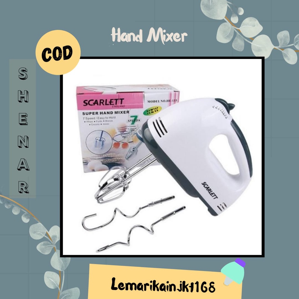 (750GRAM) BISA COD Super Hand Mixer SCARLETT TERBARU Dengan 7 Kecepatan Free 4 Buah Alat Pengaduk, SHENAR|MIixer pengaduk adonan|Hand mixer tangan listrik|mixer mini electrik kecepatan 7 speed