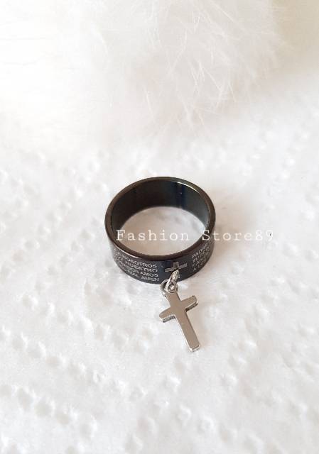 Ready best seller import cincin Titanium Black Rohani / cincin salib import titanium black