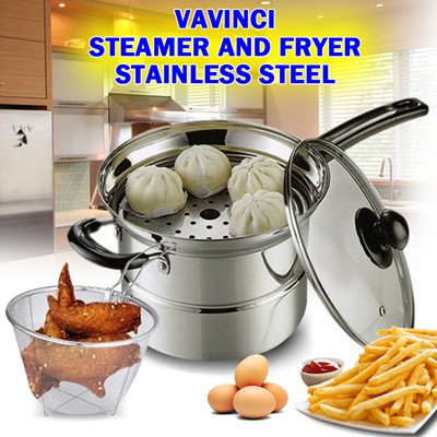 VAVINCI Panci Multifungsi 22 CM Multi Pot Goreng Rebus Kukus Steamer & Fryer 2 in 1 1.140g