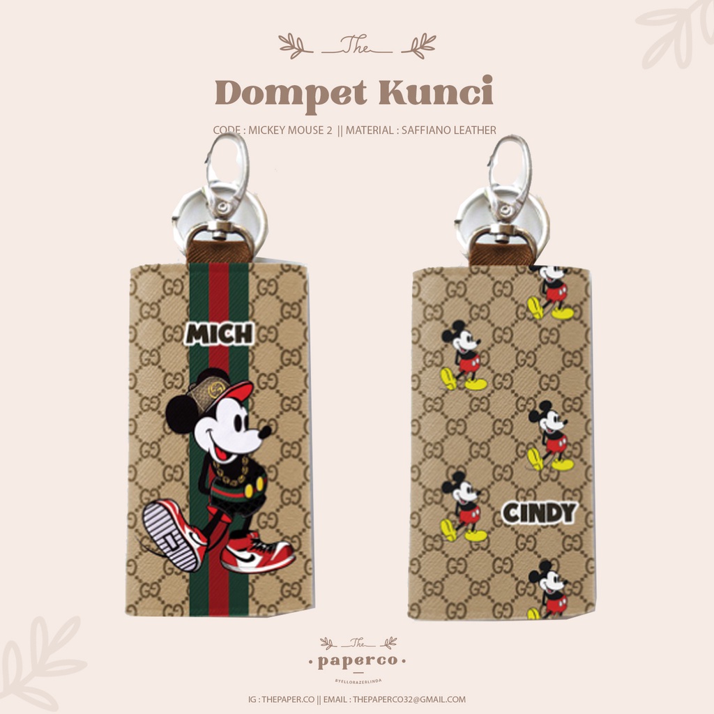 Dompet Kunci  Gucci Mickey Mouse Tempat STNK Mobil Motor Gucci Mickey Mouse Custom Nama saffiano lea