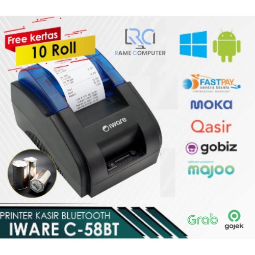 PRINTER BLUETOOTH KASIR IWARE C-58BT SUPPORT CASH DRAWER BONUS KERTAS THERMAL