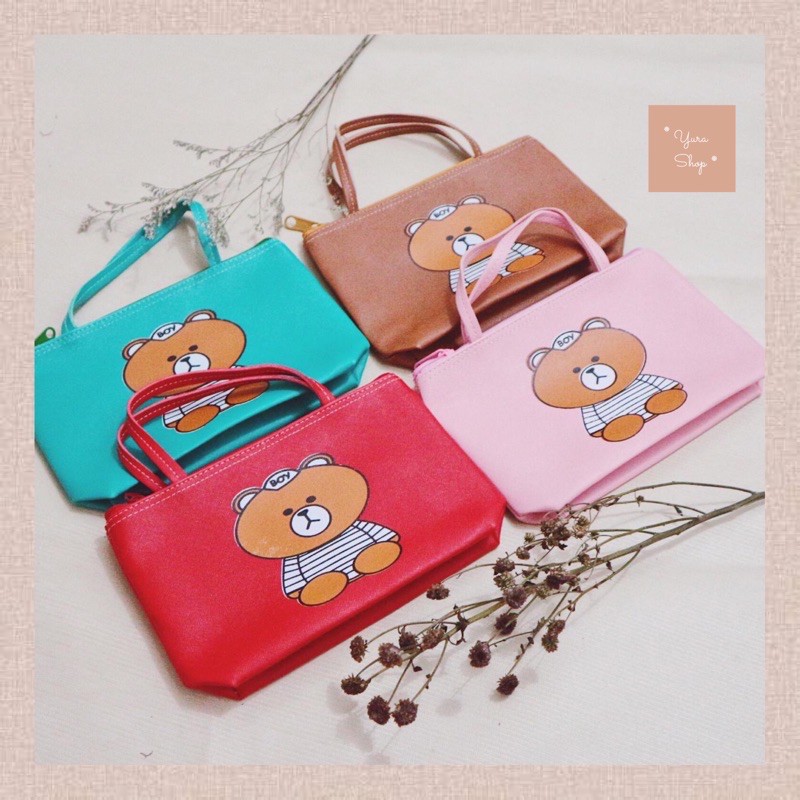 Dompet Serbaguna Motif Beruang &amp; Hangul Korea | Tas Mini Simple Bear | Yurashop