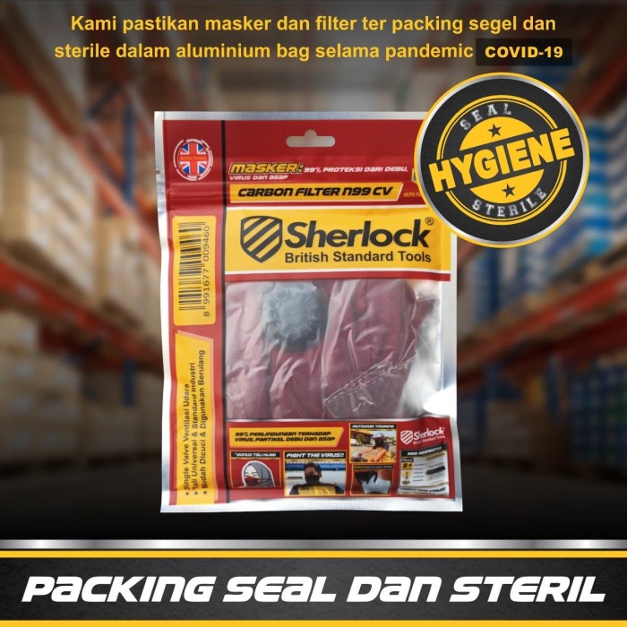 MASKER KAIN RESPIRATOR SHERLOCK with N99 CARBON FILTER - RED