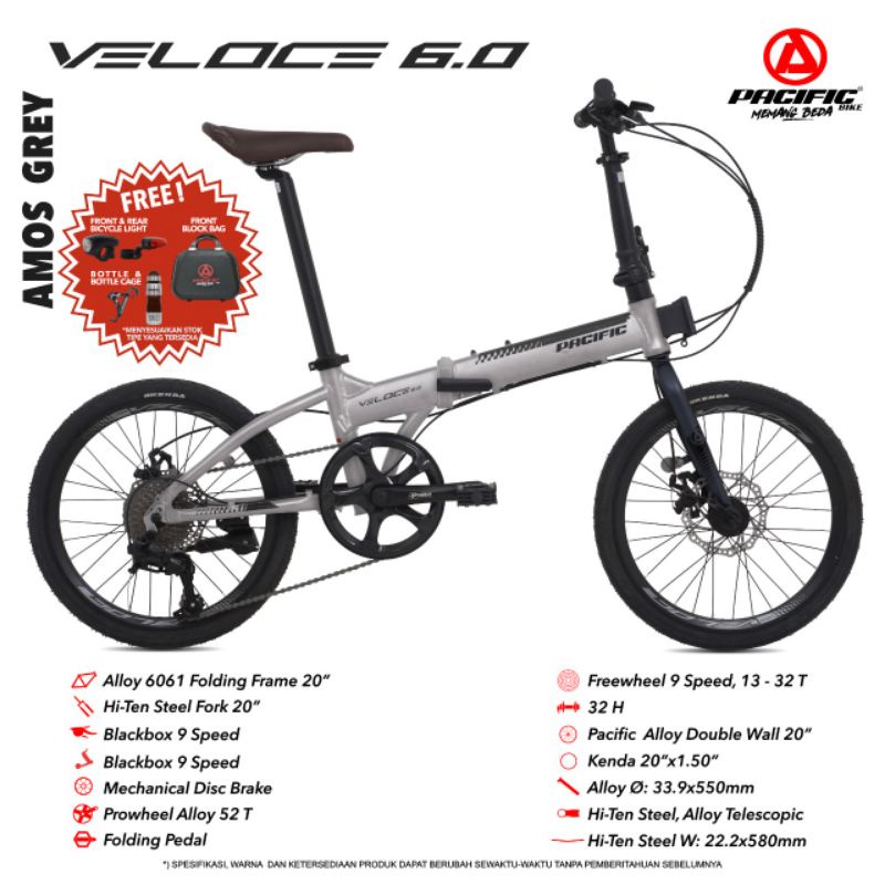 Sepeda Lipat 20 inch Pacific VELOCE 6.0 Frame Alloy 9speed