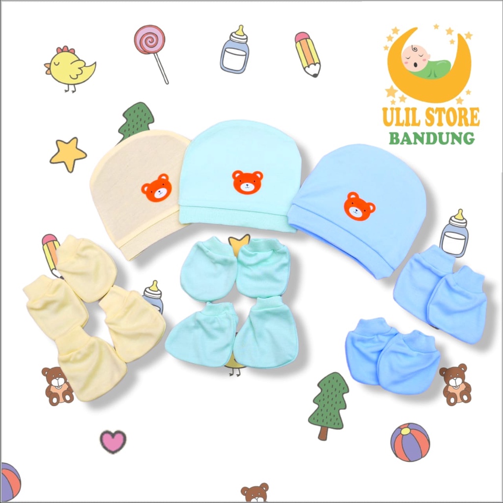 Satu Set Topi Bayi Sarung Tangan Dan Sarung Kaki Newborn SNI Seruni Baby