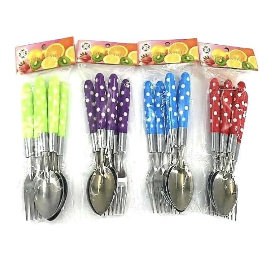 [BISA COD] PROMO Sendok Garpu Makan Isi 6 pcs Motif Polkadot Stainless Alat Makan Gagang Polkadot Unik Terlaris Murah