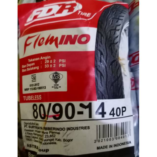 Ban tubeless depan/belakang FDR 80/90-14 for mio/vario 110/125/150/beat esp/f1/street/pop/mio j/xeon/rc/m3/mZ