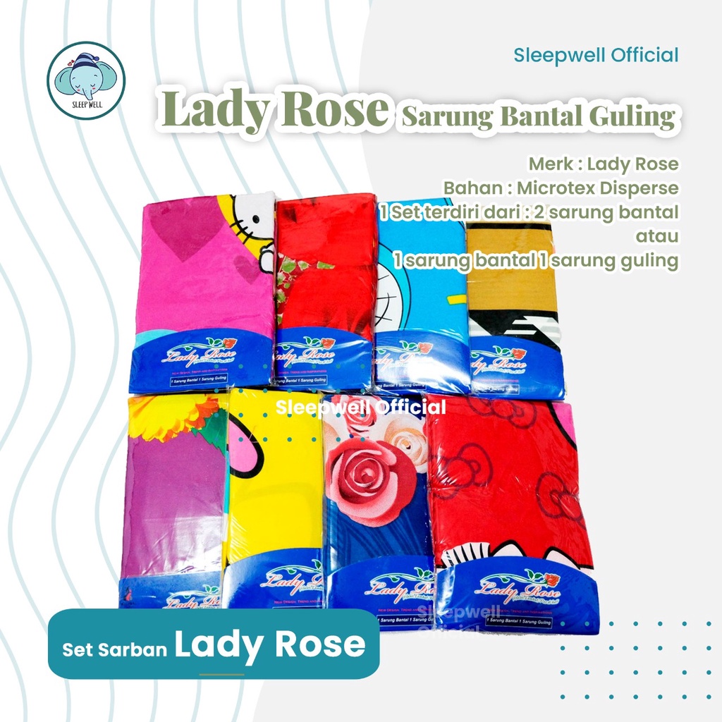 Set Sarung Bantal / Guling LADY ROSE Microtex Halus Disperse Print Sarban isi 2 Sarbanling