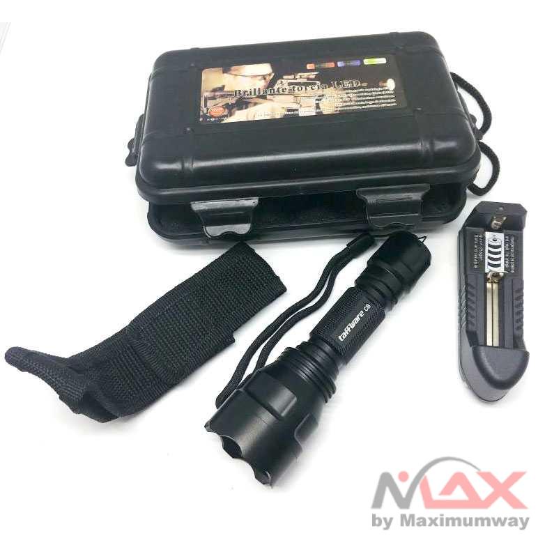 Paket Senter + charger + Baterai + Box - LED Swat Police Light Recharge Zoom Outdoor Bagus Cree Q5