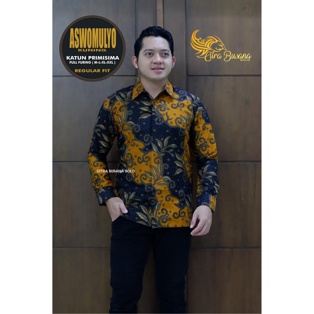 ASWOMULYO KUNING Kemeja Batik Pria Full Furing Bahan Katun Halus Primisima