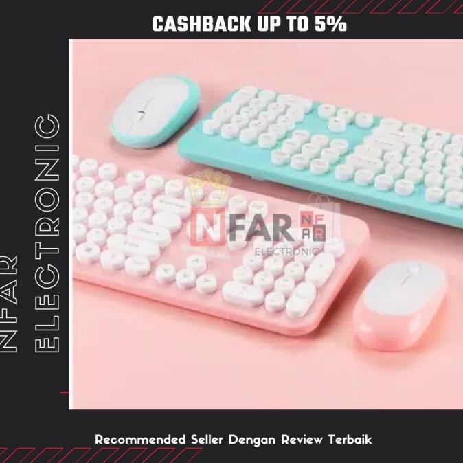 keyboard wireless gaming combo mouse keyboard tanpa kabel lucu pink