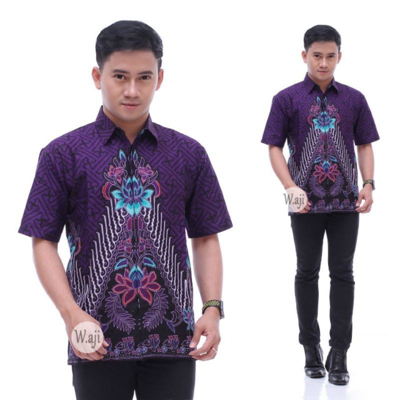 PROMO BATIK COUPLE KELUARGA SARIMBIT sania ruffle batik ori ndoro jowi motif PAGAR AYU UNGU-KEMEJA PENDEK