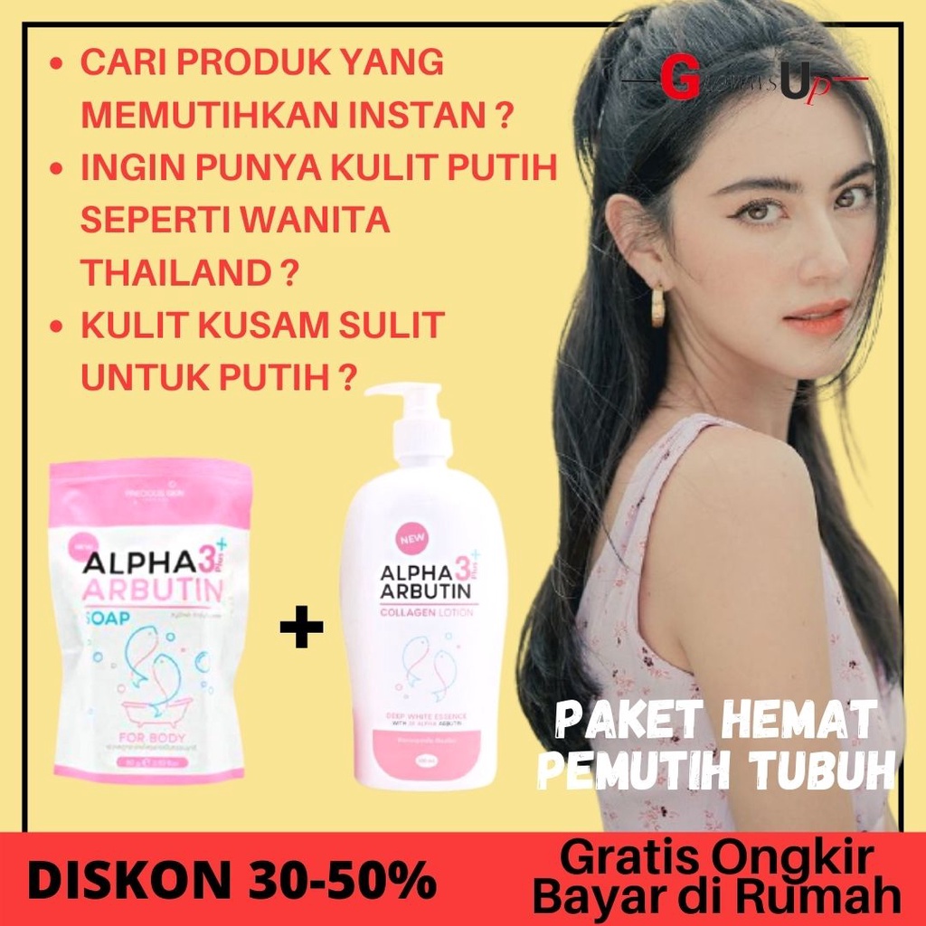 PEMUTIH BADAN PERMANEN SABUN THAILAND ALPHA ARBUTIN PAKET 2IN1 SABUN N LOTION - PAKET SABUN N LOTION ALPHA ARBUTIN ORIGINAL PERAWATAN TUBUH