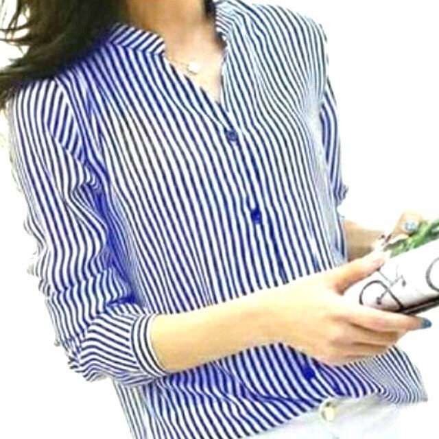 FDM-FN- Kem Ainy kemeja wanita salur bahan katun fit L 1F-7