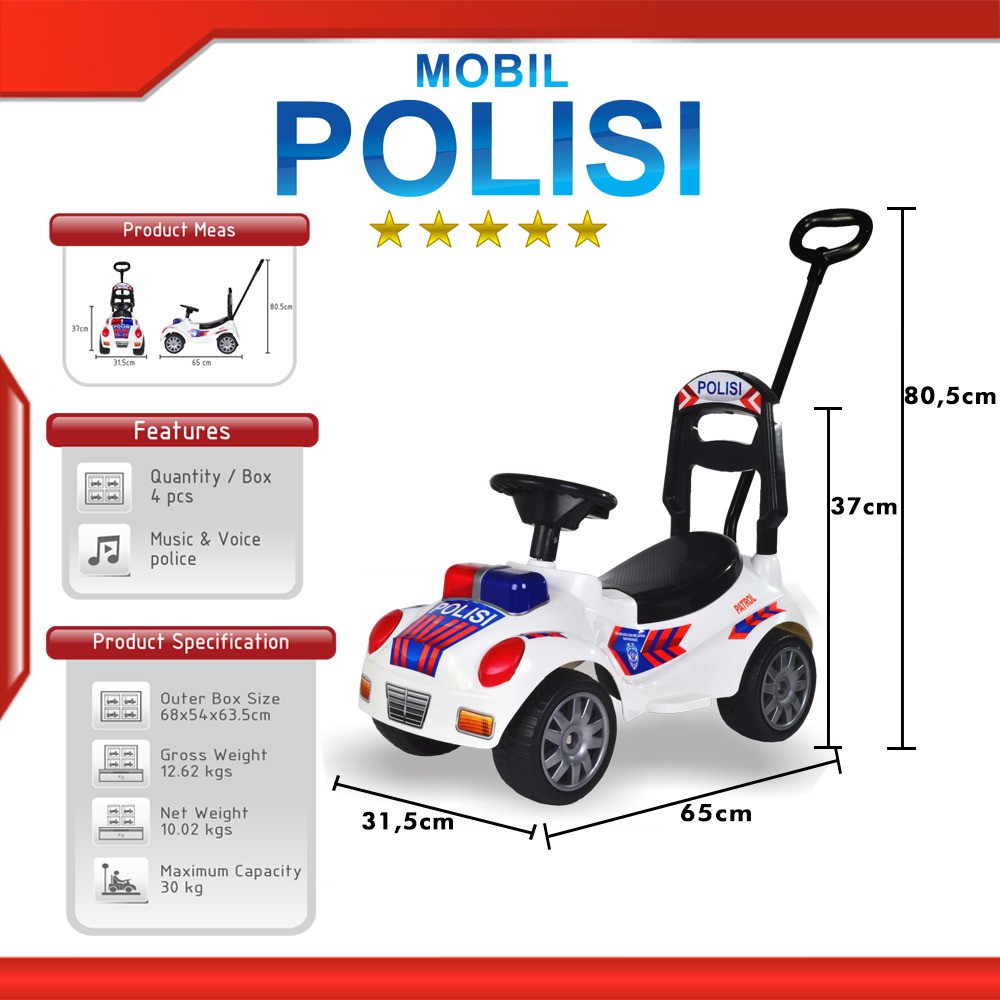 PROMO MKT-MPL PMI Ambulance Polisi Police Mobil Mobilan Duduk Dorong Mainan Anak Ride On Car Tolo