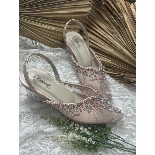 sepatu wanita rosegold pesta wedding yasintya tali 5cm kaca