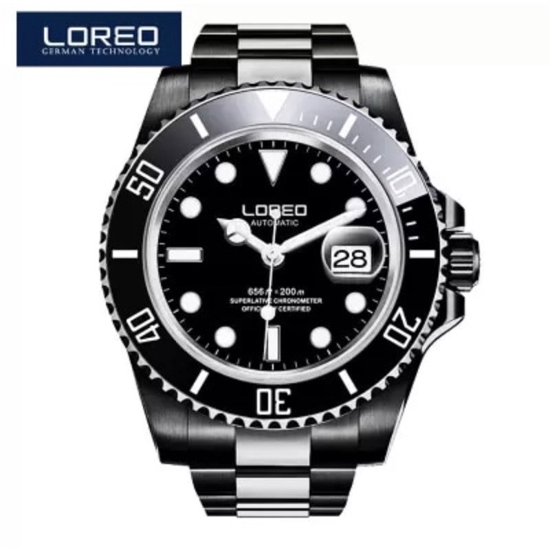 Jam Tangan Pria Original Loreo Submariner All Black Homage Rolex Best Quality