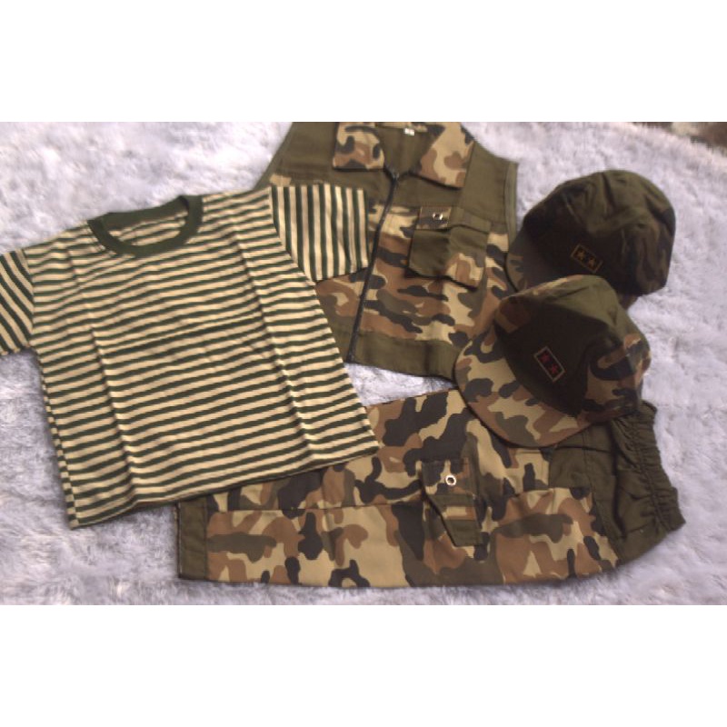 Setelan 4in1 Keren Rompi Army Anak Cowok Anak Laki-Laki Katun Halus Berkualitas Include Topi 2