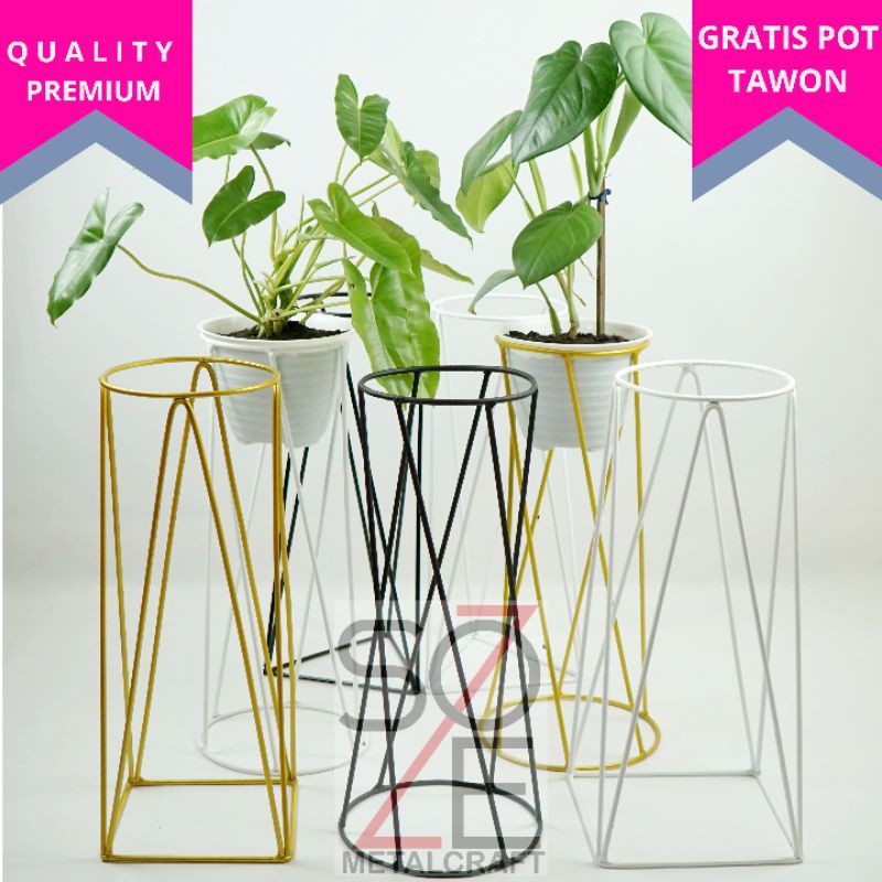 Jual Standing Pot Dudukan Besi Bunga Minimalis Tinggi Cm Warna Putih Gold Hitam