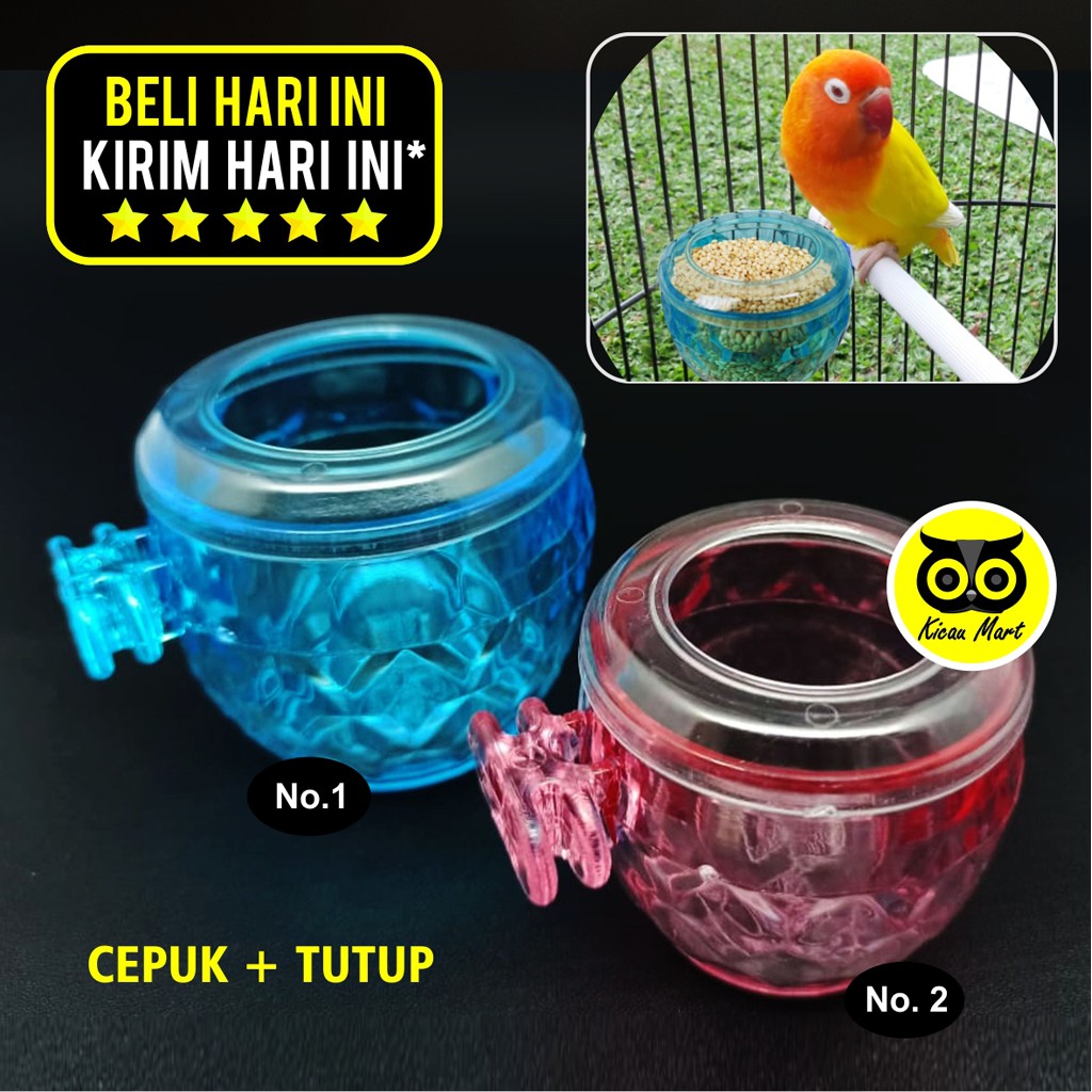 CEPUK TUTUP DIAMOND WADAH CANGKIR GELAS TEMPAT PAKAN MAKAN MINUM BURUNG LOVEBIRD SUGAR GLIDER CDMTP