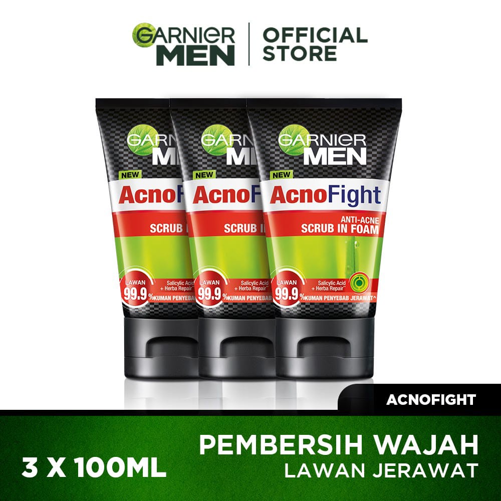 garnier men acno fight anti acne srub cleanser 100 ml- 3 pcs